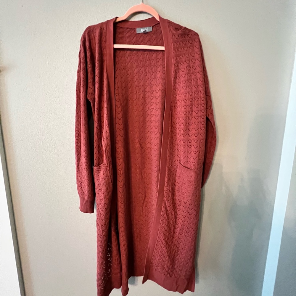 Eyelet orange long cardigan